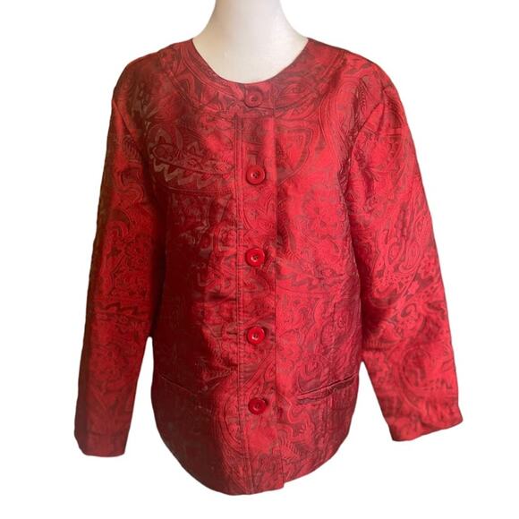 Chico's Red Paisley Silk Look Blazer Size 2 (12) - Picture 1 of 7